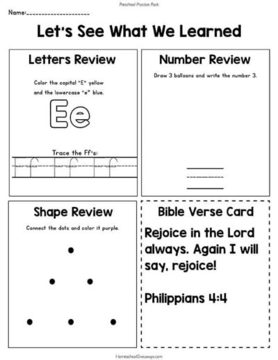 Preschool Practice Pack: 13 Weeks of Letters, Shapes, Numbers, Colors, & Bible Memory