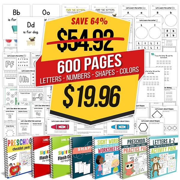 600 pages of letters, numbers, shapes and colors - lots of preschool worksheets and early learning books