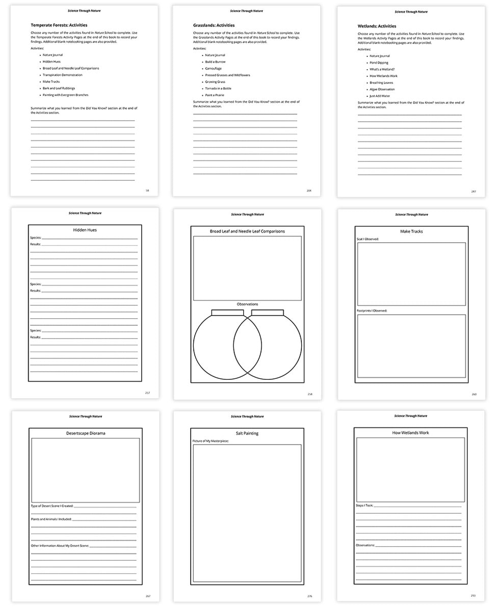 activity pages for Nature School