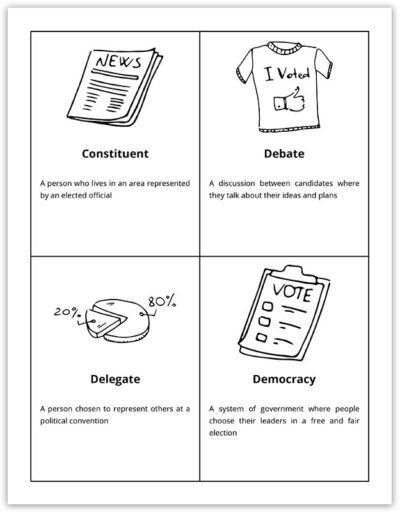 Election Terminology Vocabulary Cards Sample